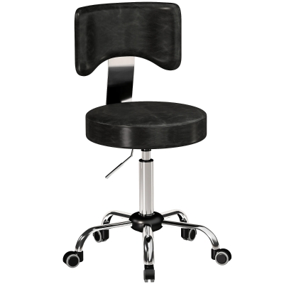 HOMCOM Rollhocker, höhenverstellbarer Salonstuhl aus PU-Leder mit Polstersitz, Rückenlehne und Rollen, Schwarz