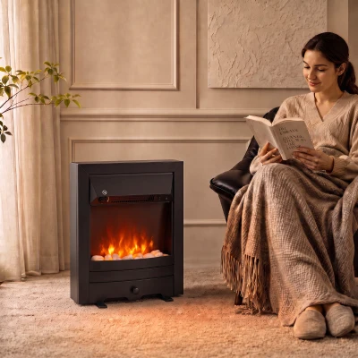 HOMCOM Electric Fireplace Stove 2000W LED Thermostat Black