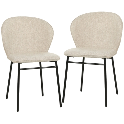 HOMCOM Set de 2 scaune de sufragerie șezut căptușit din material cu aspect de in picioare stabile din oțel design modern crem