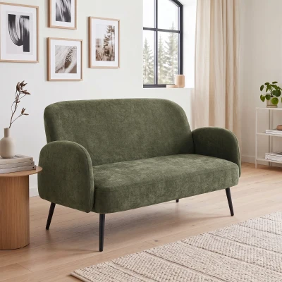 HOMCOM 2 Seater Velvet Sofa Metal Legs 132cm Green