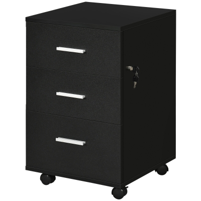 Vinsetto Bloco de Gavetas para Escritório Móvel de Arquivos com 3 Gavetas e Fechadura para Secretária Casa 40x40x61,5 cm Preto