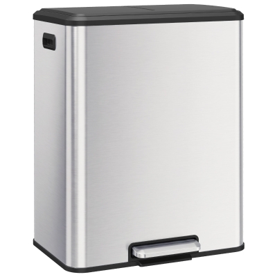 HOMCOM Poubelle Double 2x30L Acier Inox Cuisine Argent