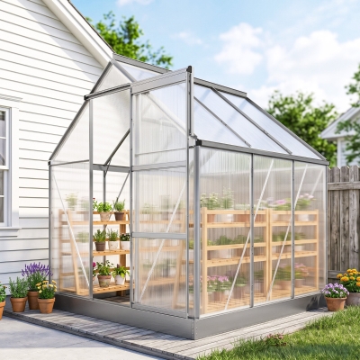 Outsunny 6x6ft Walk-In Greenhouse Aluminium Silver