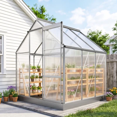 Outsunny 6x6ft Walk-In Greenhouse Aluminium Silver
