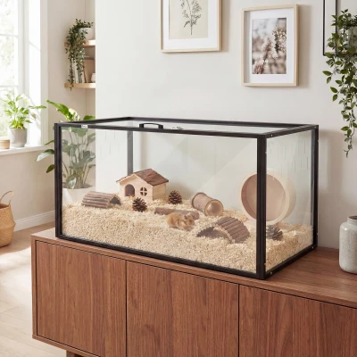 PawHut Hamsterkäfig Nagerhabitat Transparent mit 360°-Panorama Beißfest 105x51x51cm Schwarz