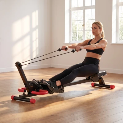 SPORTNOW Máquina de Remo Plegable 2 en 1 Entrenador Cintura Resistencia Ajustable Pantalla LCD Asiento Acolchado Carga 120 kg