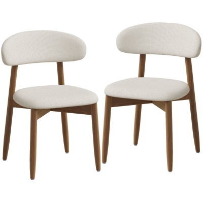 HOMCOM Juego de 2 Sillas de Comedor Tapizadas de Lino sin Brazos Respaldo Curvado Patas de Madera de Caucho Crema