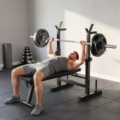 HOMCOM Banco de Musculación con Soporte para Barra y Estación de Dips Carga 220 kg para Entrenamiento en Casa Gimnasio