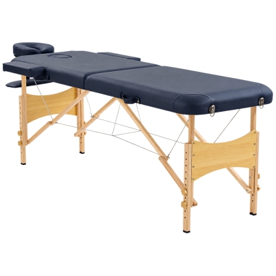 HOMCOM Portable Massage Table 2-Section Wooden Frame Dark Blue