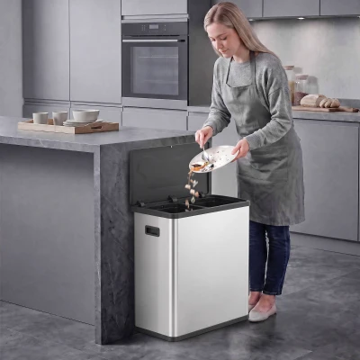 HOMCOM Automatischer Mülleimer mit Infrarot-Bewegungssensor und Mülltrennsystem Deckel 60L Silber