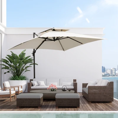 Outsunny Ombrellone a Sbalzo a Doppio Tetto con Manovella Beige