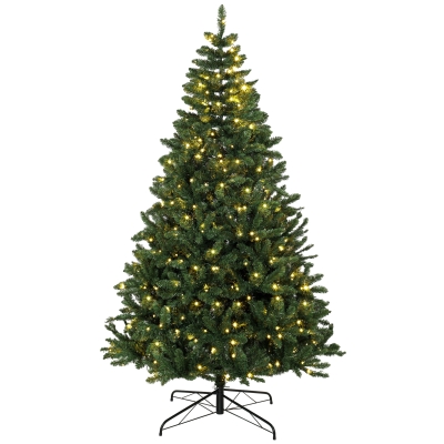 HOMCOM Árbol de Navidad 210 cm con 350 Luces LED 11 Modos Mando a Distancia 1210 Puntas Base de Acero Plegable Verde