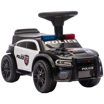 AIYAPLAY Coche Correpasillos de Policía para Niños de 18-36 Meses con Luz Música y Espacio de Almacenaje 65x29,5x36 cm Negro