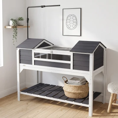 PawHut Enclos Tortue Extérieur Bois Gris 122x56,5x93cm
