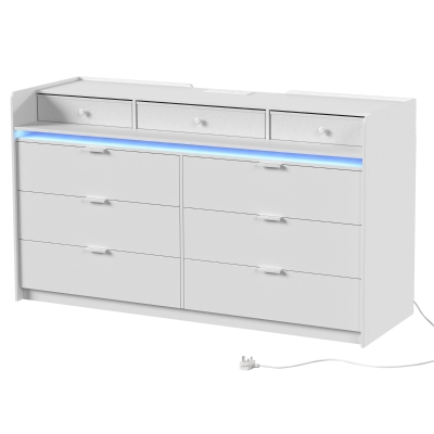 HOMCOM Chest of Drawers 9-Drawer LED Charging Station White