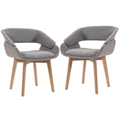 HOMCOM Chaises Salle à Manger Lot de 2 Tissu Lin Pieds Bois Gris