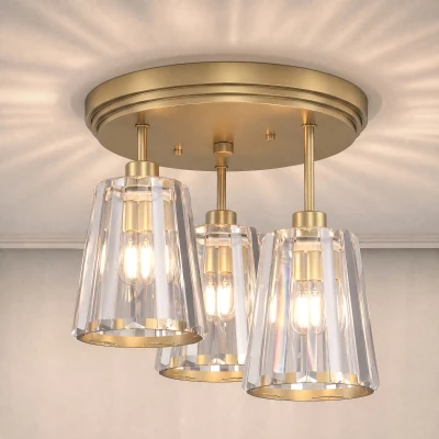 HOMCOM Modern 3-Light Crystal Ceiling Lamp Gold Tone