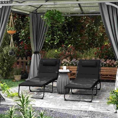 Folding Sun Loungers Set 68W x 189D x 36H cm Black