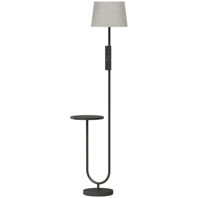 HOMCOM Modern Floor Lamp with Shelf Dimmable Linen Shade Black