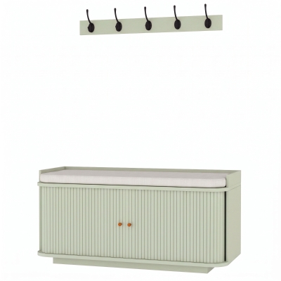 HOMCOM Hallway Storage Cabinet with Coat Rack 5 Hooks Light Green