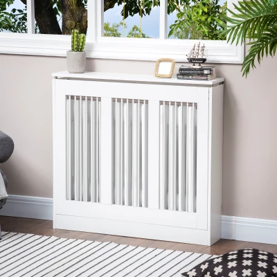 HOMCOM Radiator Cover MDF Vertical Slatted Shelf 90x18x84cm White