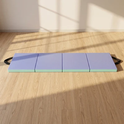 SPORTNOW Tapis Gym Pliable 180x60x5cm Vert Violet Portable
