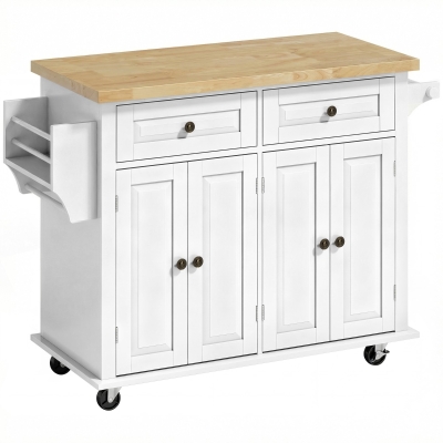 HOMCOM Ilha de Cozinha com Rodas e Gavetas, 111x44.5x82.5 cm, Branco