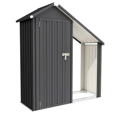 Outsunny Firewood Shed & Tool Cabinet Galvanised Steel Dark Grey