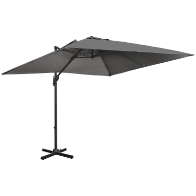 Outsunny 2.7 x 2.7 m Cantilever Parasol - Square Overhanging Umbrella with Cross Base, Crank Handle, Tilt, 360° Rotation and Aluminium Frame, Dark Grey