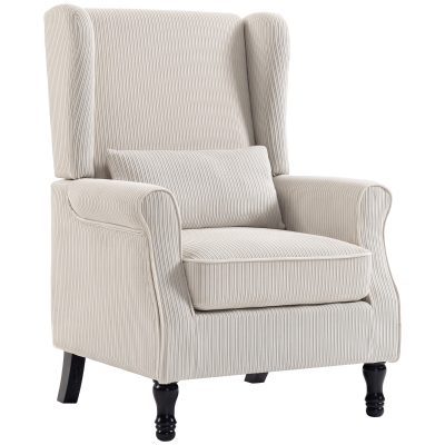 HOMCOM Sillón de Salón, Sillón Auxiliar Moderno en Terciopelo Acanalado con Respaldo Alto con Orejas, Cojín Lumbar, Beige