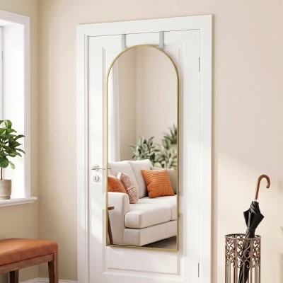HOMCOM Full-Length Arched Mirror Wall-Mounted Gold 40x110cm