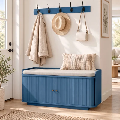 HOMCOM Hallway Storage Cabinet Set with Coat Rack Blue