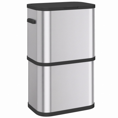 HOMCOM Poubelle Cuisine 60L Acier Inox Couvercle Doux Argent