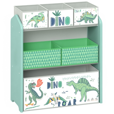 AIYAPLAY Kids Toy Storage Rack 3-Tier Wood 6 Bins Green