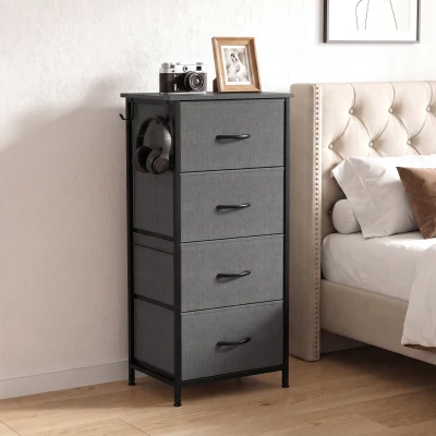 HOMCOM Chest of Drawers 4 Fabric Drawer Steel Frame Grey