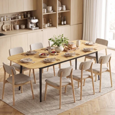 HOMCOM Masă extensibilă pentru 6-8 persoane, masă de bucătărie cu raft, aspect stejar