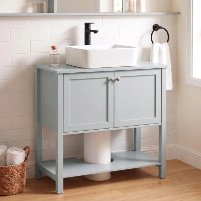 HOMCOM Bathroom Cabinet U-Shape Cut-Out 2 Doors Light Blue