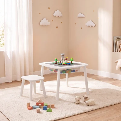 AIYAPLAY Bureau Chaise Enfant 2pcs Plateau Briques Blanc 3-6 Ans