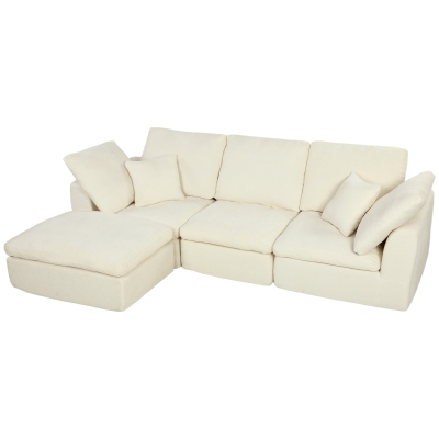 HOMCOM Modulares Ecksofa mit wendbarer Ottomane, wolkenweiches Chenille-Sofa in L-Form, breite Sitzfläche, cremeweiß