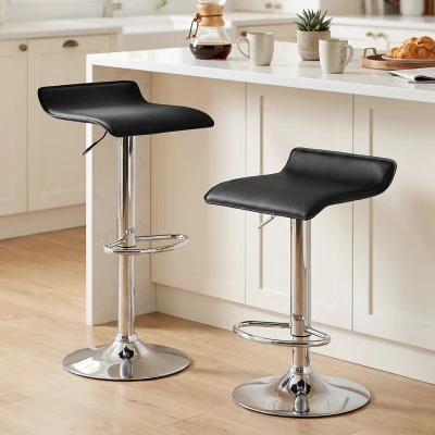HOMCOM Conjunto de 2 Bancos de Bar Giratórios Bancos Altos de Cozinha com Altura Ajustável 62-83 cm com Encosto e Apoio para os Pés Preto