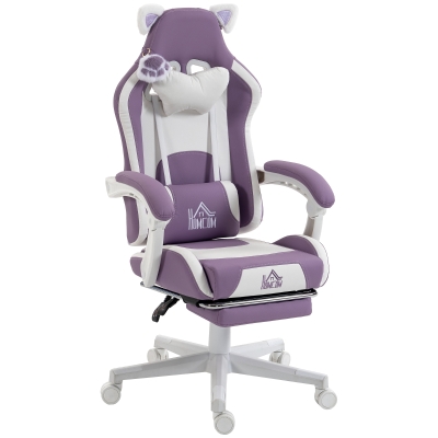 HOMCOM Sedia da Gaming con Orecchie e Poggiapiedi Viola