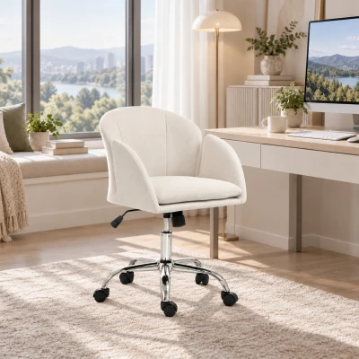 HOMCOM Chaise Bureau Pivotante Ergonomique Hauteur Réglable Beige