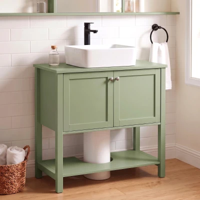 HOMCOM Bathroom Cabinet U-Shape Cut-Out 2 Doors Shelf Green