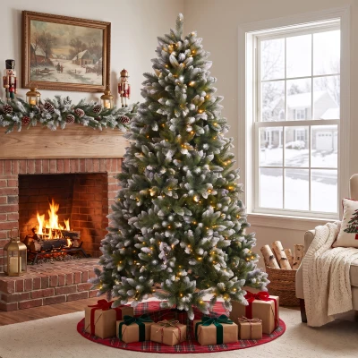 HOMCOM Árbol de Navidad 220 cm con 400 Luces LED 11 Modos Mando a Distancia 1378 Puntas Base Metálica Plegable Verde