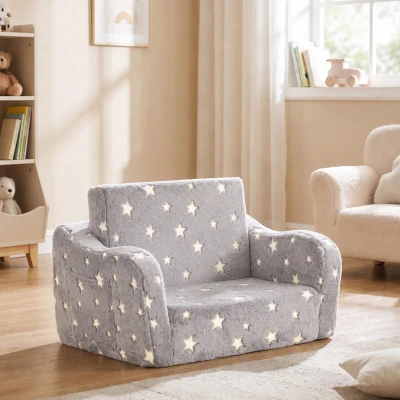 AIYAPLAY Canapé Enfant 2en1 Dépliable Gris Étoiles Phosphorescentes