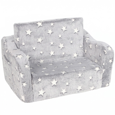AIYAPLAY Canapé Enfant 2en1 Dépliable Gris Étoiles Phosphorescentes