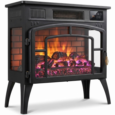 HOMCOM Chimenea Eléctrica 1000/2000 W con Efecto Llama 3 Vistas Termostato Wifi 5 Colores Temporizador 12h Negro