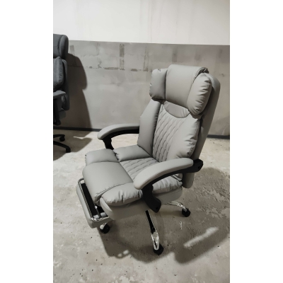 HOMCOM Massagestuhl mit Vibration und Heizung, ergonomischer Bürostuhl in PU, neigbare Rückenlehne, Kopfstütze, Hellgrau