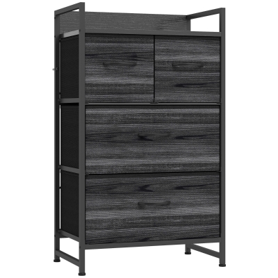 HOMCOM Chest Four Fabric Drawers Rustic Wood Effect Black