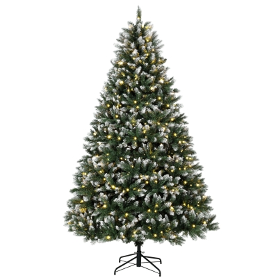 HOMCOM Árbol de Navidad 220 cm con 400 Luces LED 11 Modos Mando a Distancia 1378 Puntas Base Metálica Plegable Verde